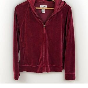 N.Y.L. Women's Red Velour Zip-Up Hoodie